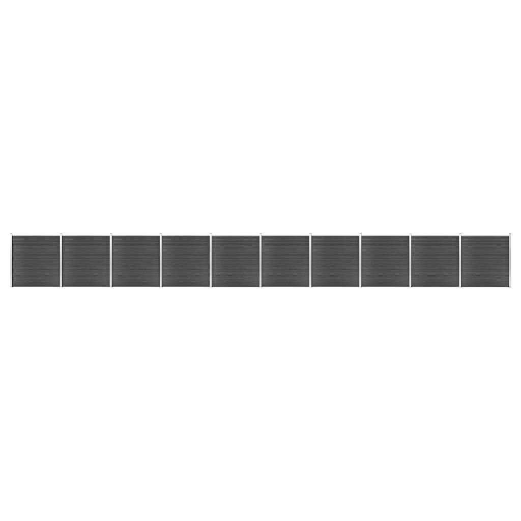 Ensemble de panneau de clôture WPC 1737x186 cm Noir
