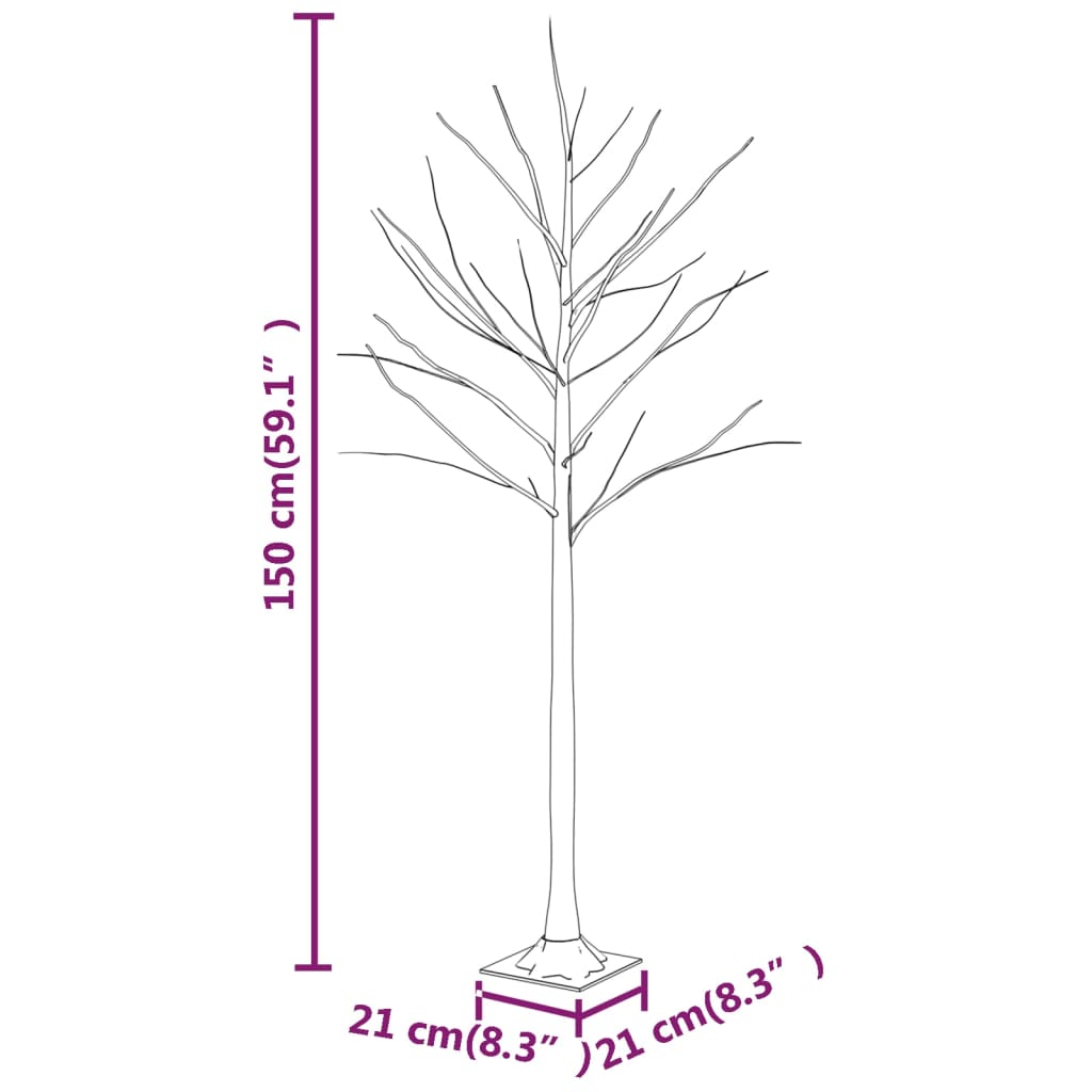 Arbre de Bouleau Artificiel 150cm avec 72 Lumières LED Blanc Chaud