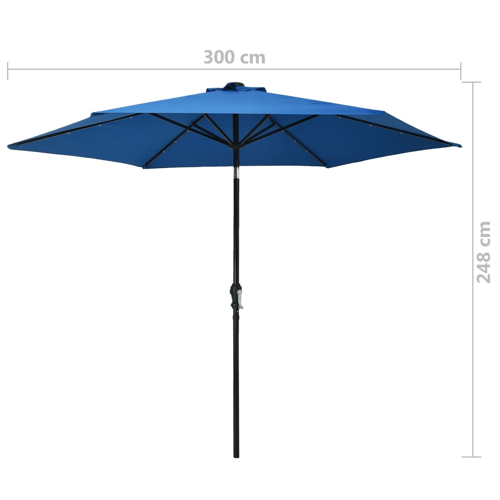 Sonnenschirm mit LEDLeuchten und Stahlmast 300 cm Azurblau