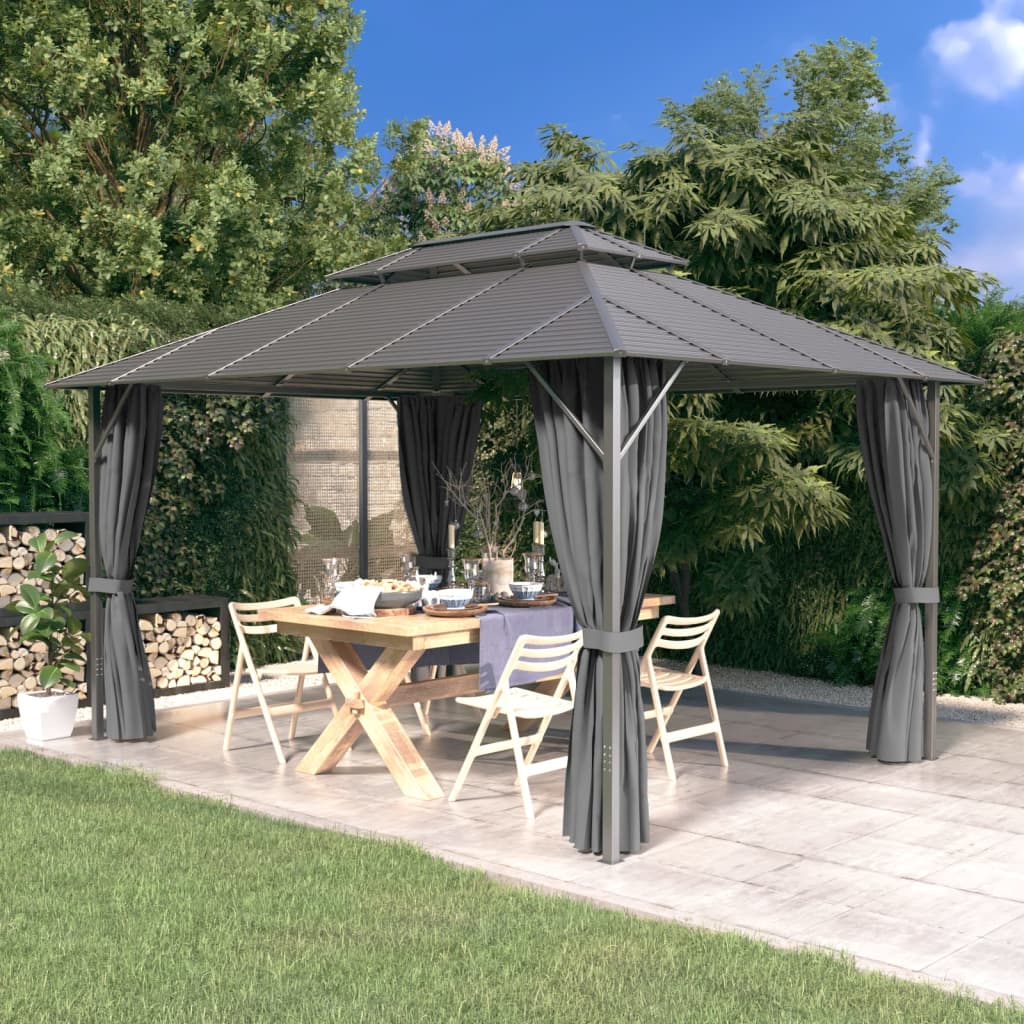 Pavillon mit Seitenwänden & Doppeldach 3x4 m Anthrazit