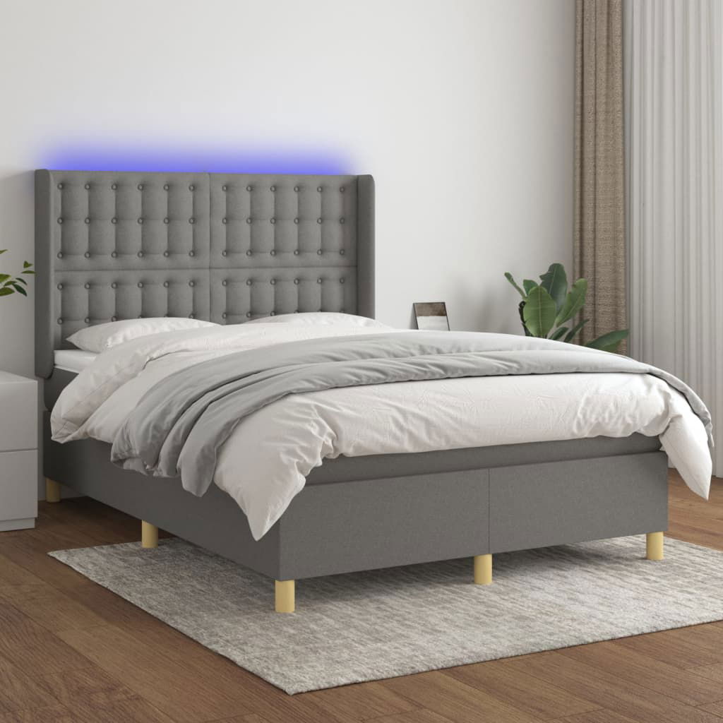 Boxspringbett Mit Matratze And Led Dunkelgrau 140x190 Cm Stoff